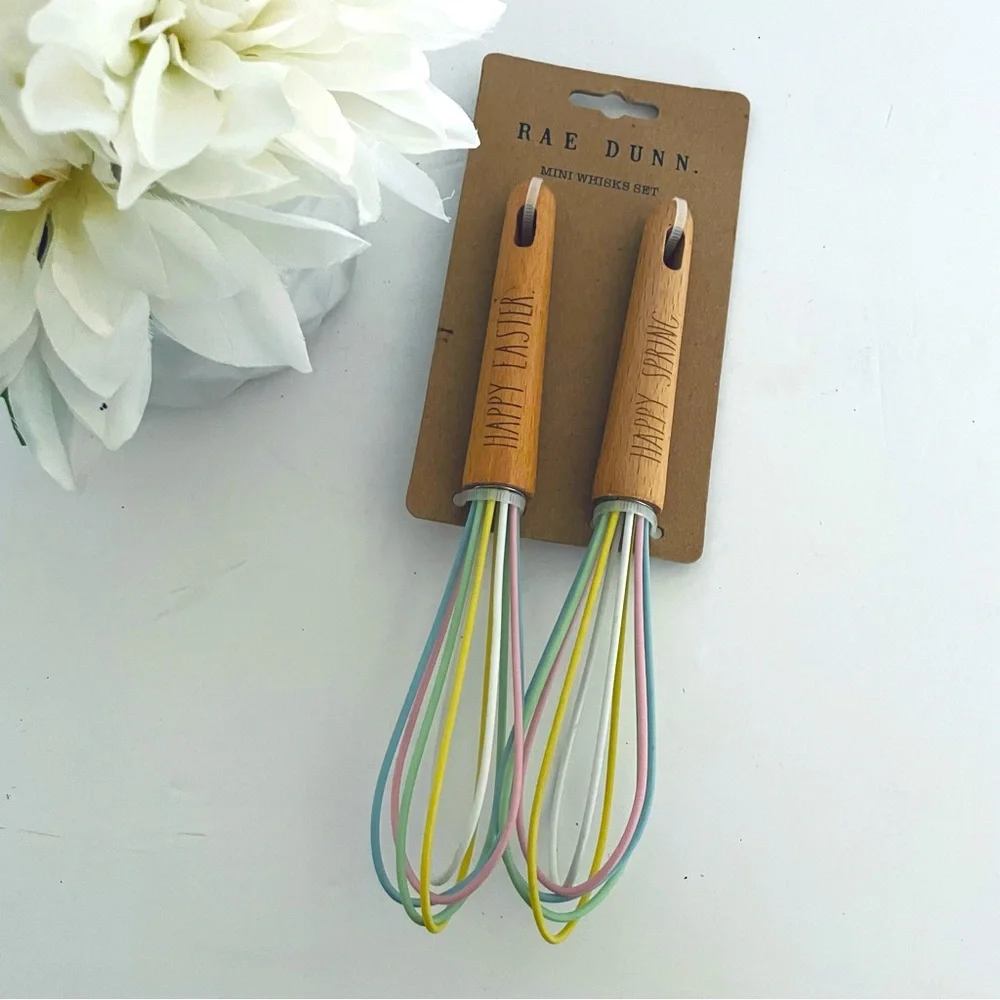 Rae Dunn Happy Happy Easter Spring Mini Whisks Set of two Multi Color NWT